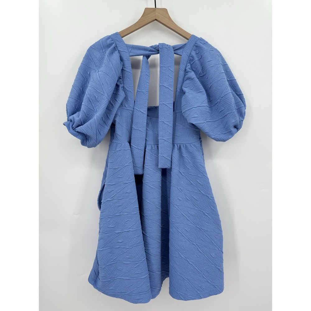 Free People Dress Womens XS Blue Boho Ruffle Cottage Lightweight Puff Sleeve - Picture 6 of 12